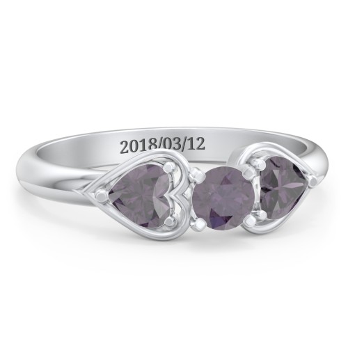 1/4 ct. Round Gemstone Engagement Ring with Heart Stones – Sterling Silver with Alexandrite