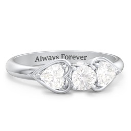 1/4 ct. Round Gemstone Peek-A-Boo Engagement Ring with Heart Stones in 925 Sterling Silver with Cubic Zirconia