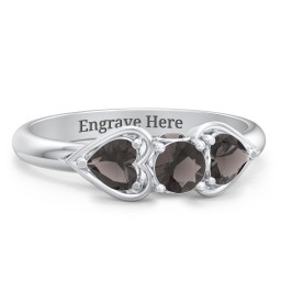 1/4 ct. Round Gemstone Peek-A-Boo Engagement Ring with Heart Stones in 925 Sterling Silver with Smokey Quartz