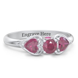 1/4 ct. Round Gemstone Peek-A-Boo Engagement Ring with Heart Stones in 925 Sterling Silver with Ruby