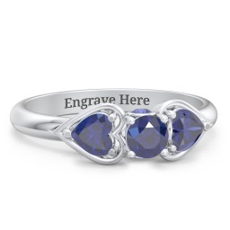 1/4 ct. Round Gemstone Peek-A-Boo Engagement Ring with Heart Stones in 925 Sterling Silver with Blue Sapphire