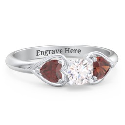 1/3 ct. Round Gemstone Engagement Ring with Heart Stones in 925 Sterling Silver with White Premium Zirconia and Garnet