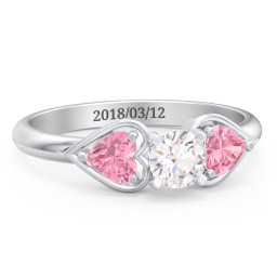 1/3 ct. Round Gemstone Engagement Ring with Heart Stones in 925 Sterling Silver with White Premium Zirconia and Pink Tourmaline