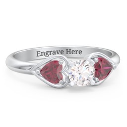 1/3 ct. Round Gemstone Engagement Ring with Heart Stones in 925 Sterling Silver with White Premium Zirconia and Ruby