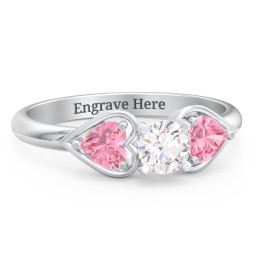 1/3 ct. Round Gemstone Engagement Ring with Heart Stones in 925 Sterling Silver with White Premium Zirconia and Pink Tourmaline
