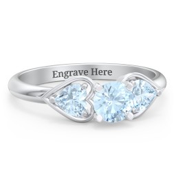 1/2 ct. Round Gemstone Engagement Ring with Heart Stones in 925 Sterling Silver with Aquamarine