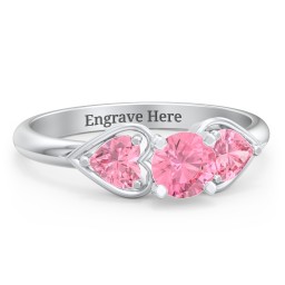 1/2 ct. Round Gemstone Engagement Ring with Heart Stones in 925 Sterling Silver with Pink Tourmaline
