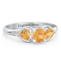 1/2 ct. Round Gemstone Engagement Ring with Heart Stones in 925 Sterling Silver with Citrine