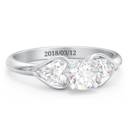1/2 ct. Round Gemstone Engagement Ring with Heart Stones in 925 Sterling Silver with Lab Diamond