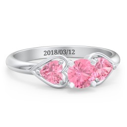 1/2 ct. Round Gemstone Engagement Ring with Heart Stones in 925 Sterling Silver with Pink Tourmaline