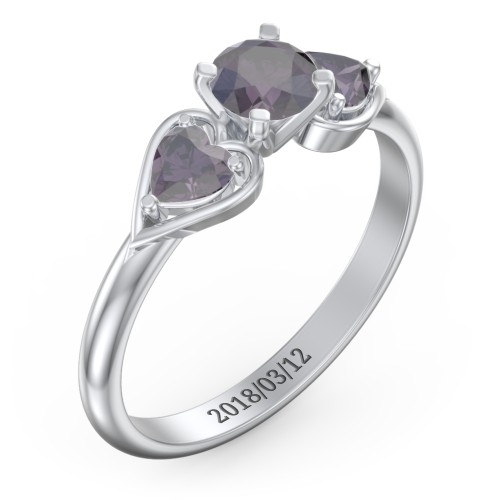 1/2 ct. Round Gemstone Engagement Ring with Heart Stones – Sterling Silver with Alexandrite