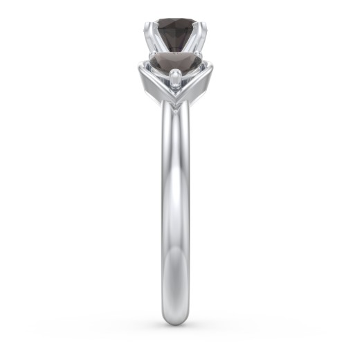 1/2 ct. Round Gemstone Engagement Ring with Heart Stones – Sterling Silver with Smokey Quartz