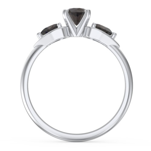 1/2 ct. Round Gemstone Engagement Ring with Heart Stones – Sterling Silver with Smokey Quartz