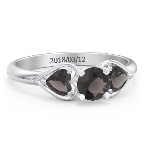 1/2 ct. Round Gemstone Engagement Ring with Heart Stones – Sterling Silver with Smokey Quartz