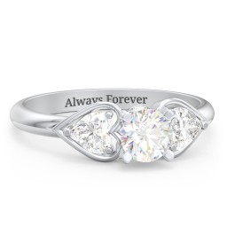 1/2 ct. Round Gemstone Peek-A-Boo Engagement Ring with Heart Stones in 925 Sterling Silver with Diamond