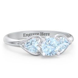 1/2 ct. Round Gemstone Peek-A-Boo Engagement Ring with Heart Stones in 925 Sterling Silver with Aquamarine