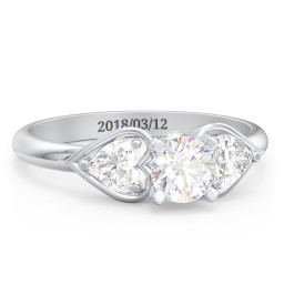 1/2 ct. Round Gemstone Peek-A-Boo Engagement Ring with Heart Stones in 925 Sterling Silver with Lab Diamond