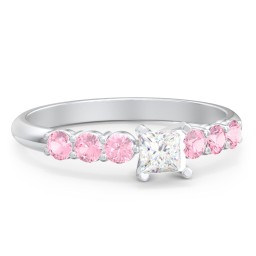1/4 ct. Princess Gemstone Engagement Ring with Side Gemstones