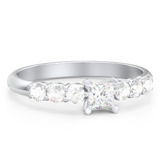 1/4 ct. Princess Gemstone Engagement Ring with Side Gemstones