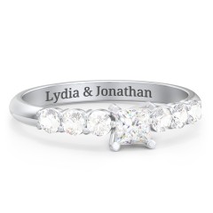 1/4 ct. Princess Gemstone Engagement Ring with Side Gemstones – Sterling Silver with White Premium Zirconia and Cubic Zirconia