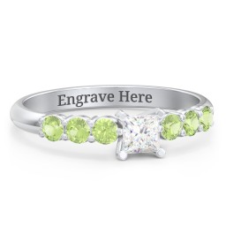 1/4 ct. Princess Gemstone Engagement Ring with Side Gemstones in 925 Sterling Silver with White Premium Zirconia and Peridot