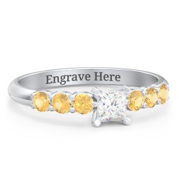 1/4 ct. Princess Gemstone Engagement Ring with Side Gemstones in 925 Sterling Silver with White Premium Zirconia and Citrine