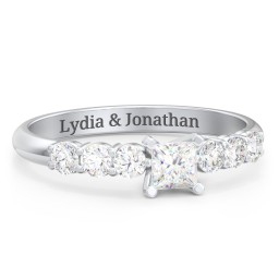 1/4 ct. Princess Gemstone Engagement Ring with Side Gemstones in 925 Sterling Silver with Diamond and Lab Diamond
