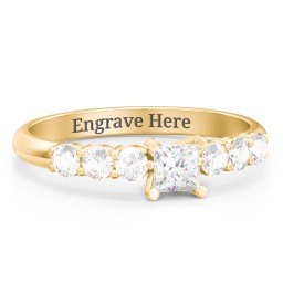 1/4 ct. Princess Gemstone Engagement Ring with Side Gemstones in 10K Solid Yellow Gold with White Premium Zirconia and Cubic Zirconia