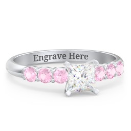 1/2 ct. Princess Gemstone Engagement Ring with Side Gemstones