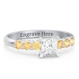 1/2 ct. Princess Gemstone Engagement Ring with Side Gemstones
