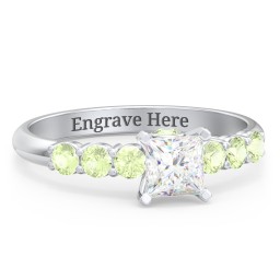 1/2 ct. Princess Gemstone Peek-A-Boo Engagement Ring with Side Gemstones in 925 Sterling Silver with White Premium Zirconia and Peridot