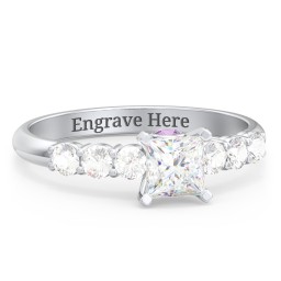 1/2 ct. Princess Gemstone Peek-A-Boo Engagement Ring with Side Gemstones in 925 Sterling Silver with White Premium Zirconia, Cubic Zirconia, and Amethyst