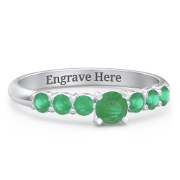 1/4 ct. Round Gemstone Engagement Ring with Side Gemstones in 925 Sterling Silver with Emerald