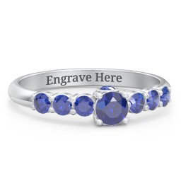 1/4 ct. Round Gemstone Peek-A-Boo Engagement Ring with Side Gemstones in 925 Sterling Silver with Blue Sapphire