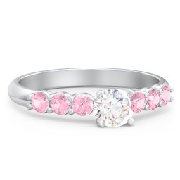 1/3 ct. Round Gemstone Engagement Ring with Side Gemstones