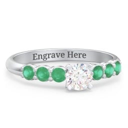 1/3 ct. Round Gemstone Engagement Ring with Side Gemstones