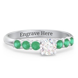 1/3 ct. Round Gemstone Engagement Ring with Side Gemstones in 925 Sterling Silver with White Premium Zirconia and Emerald