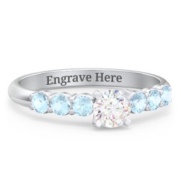 1/3 ct. Round Gemstone Engagement Ring with Side Gemstones in 925 Sterling Silver with White Premium Zirconia and Blue Topaz