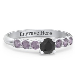 1/3 ct. Round Gemstone Engagement Ring with Side Gemstones in 925 Sterling Silver with Black Premium Zirconia and Alexandrite