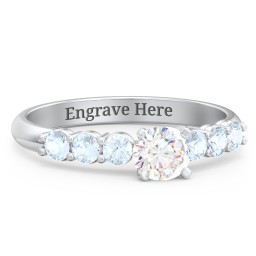 1/3 ct. Round Gemstone Engagement Ring with Side Gemstones in 925 Sterling Silver with White Premium Zirconia and Aquamarine