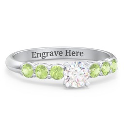 1/3 ct. Round Gemstone Engagement Ring with Side Gemstones in 925 Sterling Silver with White Premium Zirconia and Peridot