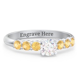 1/3 ct. Round Gemstone Engagement Ring with Side Gemstones in 925 Sterling Silver with White Premium Zirconia and Citrine