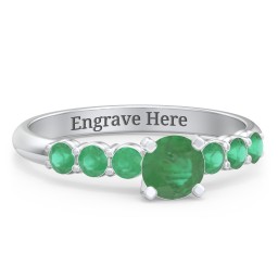 1/2 ct. Round Gemstone Engagement Ring with Side Gemstones in 925 Sterling Silver with Emerald