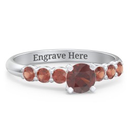 1/2 ct. Round Gemstone Engagement Ring with Side Gemstones in 925 Sterling Silver with Garnet