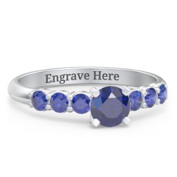 1/2 ct. Round Gemstone Engagement Ring with Side Gemstones in 925 Sterling Silver with Blue Sapphire