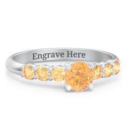 1/2 ct. Round Gemstone Engagement Ring with Side Gemstones in 925 Sterling Silver with Citrine