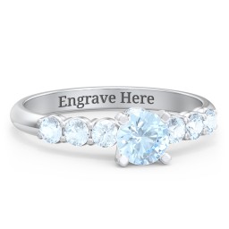 1/2 ct. Round Gemstone Peek-A-Boo Engagement Ring with Side Gemstones in 925 Sterling Silver with Aquamarine
