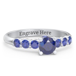 1/2 ct. Round Gemstone Peek-A-Boo Engagement Ring with Side Gemstones in 925 Sterling Silver with Blue Sapphire