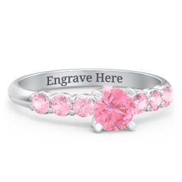 1/2 ct. Round Gemstone Peek-A-Boo Engagement Ring with Side Gemstones in 925 Sterling Silver with Pink Tourmaline