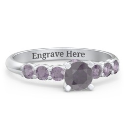 1/2 ct. Round Gemstone Peek-A-Boo Engagement Ring with Side Gemstones in 925 Sterling Silver with Alexandrite